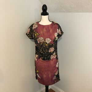 Anthropologie Floral Midi Dress - Pink and Green